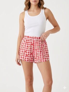 Strawberry Shortcake Gingham Pajama Shorts Sweet Character Lounge Wear Size L